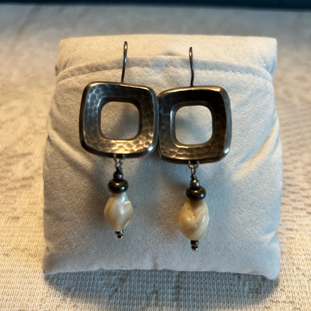 Silpada Hammered Silver and Mother of Pearl Dangle Earrings